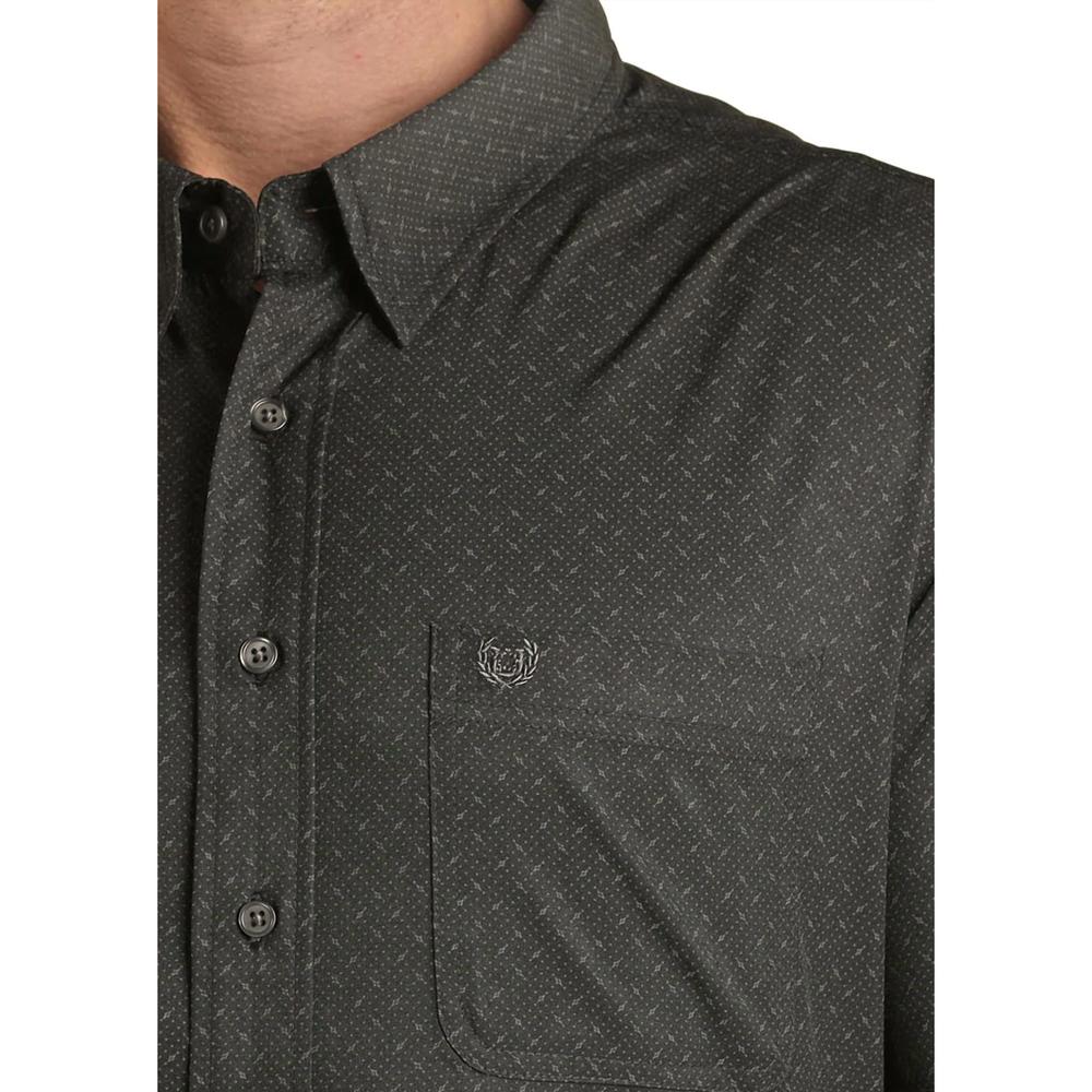 NEW PANHANDLE men's geo print button front shirt in black - Picture 3 of 3